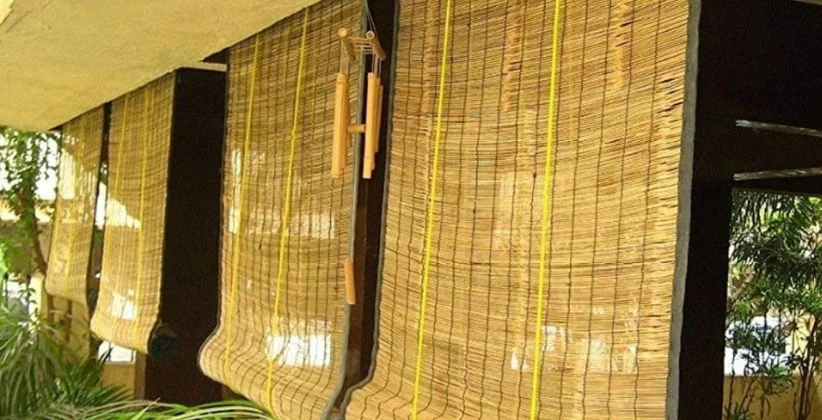 Bamboo Blinds — Outdoor balcony blinds for sun, privacy and driving rain — often fitted alongside a net.